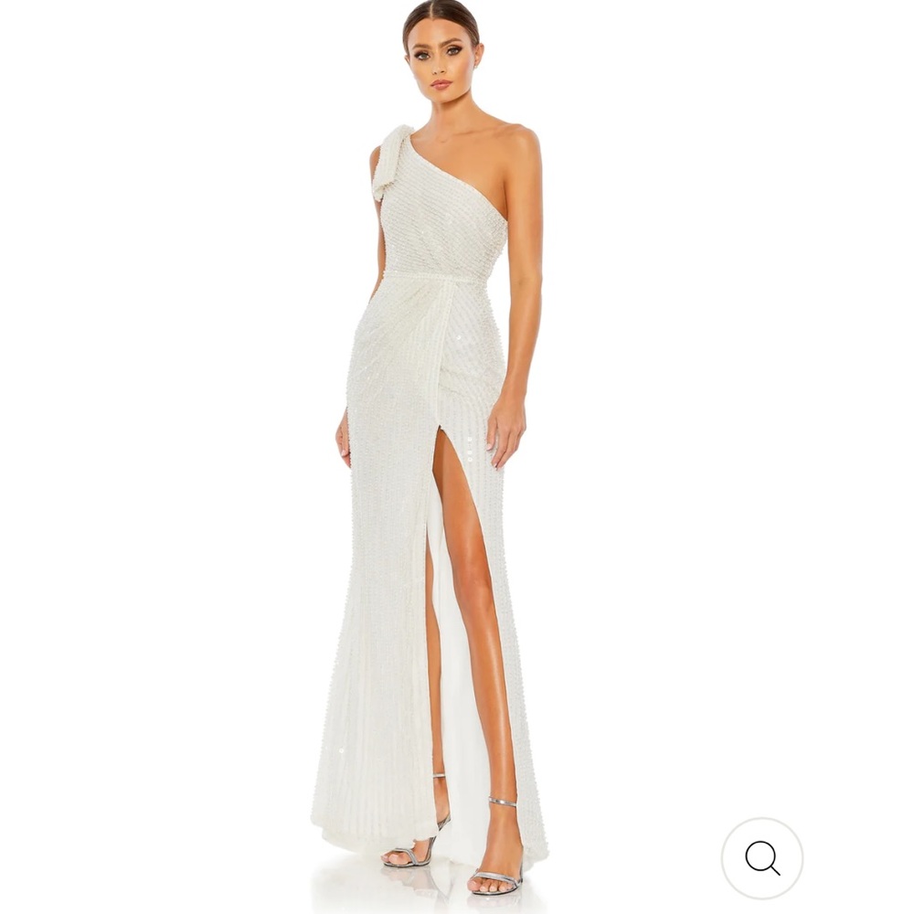 Mac Duggal 93735 PEARL EMBELLISHED SOFT TIE ONE SHOULDER GOWN